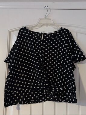 Lush Sz XL Black Blouse with White Polka Dots